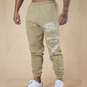 YoungLA Men's Beige Joggers with Graphic Print